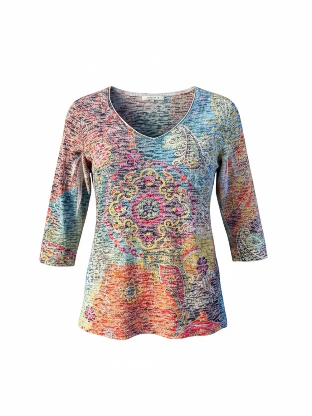 Women’s V-Neck 3/4 Sleeve Paisley Print Top - Multi